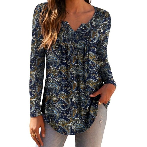 Women's a. Jesdani Long Sleeve Paisley Henley Top Size M - Picture 1 of 9